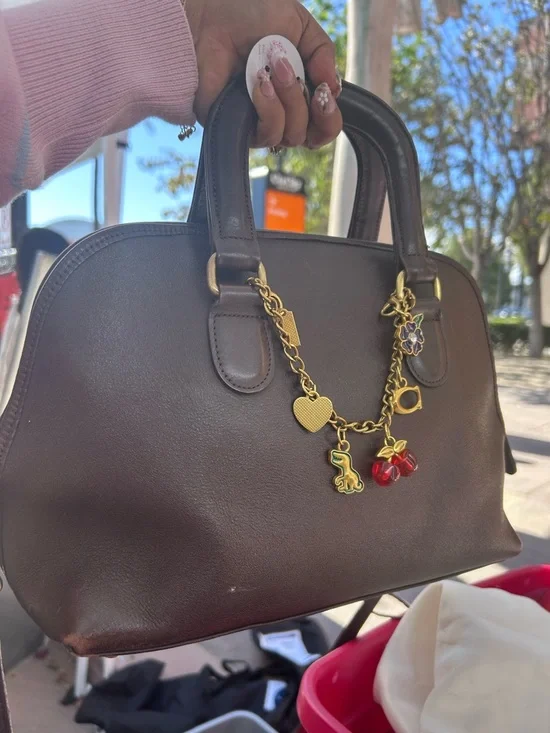 Coach Dark Brown Satchel with Gold Charm Chain - Picture 5 of 7